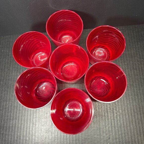 Vintage Blown Swirl Red Cocktail 16 oz Glasses Set of 7  4 1/2" tall 3 3/4" wide - Picture 4 of 8